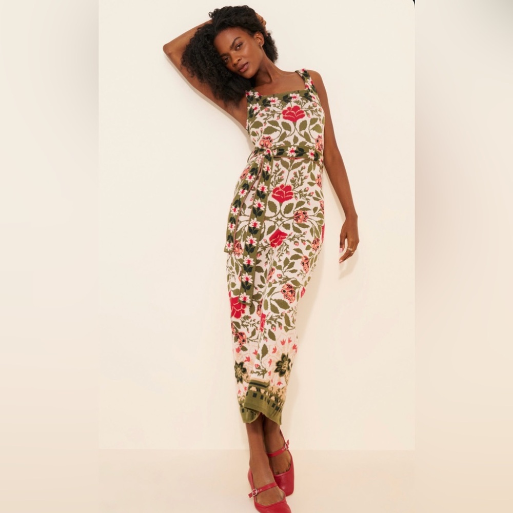 FARM Rio Sand Garden Tapestry Knit Midi Dress Size L EUC